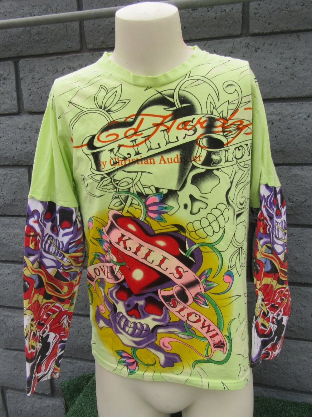 Vintage Don Ed Hardy Love Kills Slowly Long Tattoo Sleeve Shirt Size Large